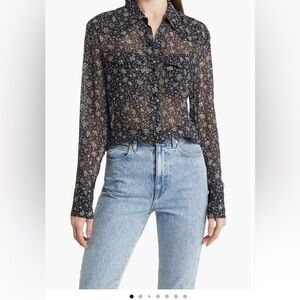 Rag & Bone Farren Floral Black and Cream Button Up Blouse